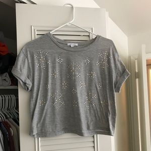 Rhinestone detailed gray crop top